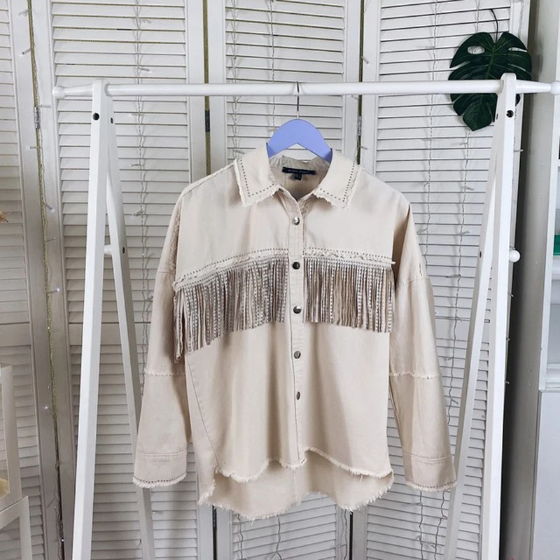 Куртка женская с кисточками свободное винтажное пальто в уличном стиле длинными