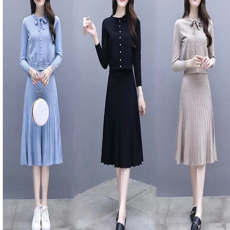 Женское платье осень зима вязаный комплект из 2 предметов женский свитер