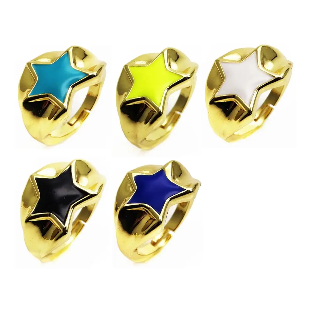 

Opening adjustable ring pentagram rings Copper Zircon Drip paint color Rings five stars ring for women Party Jewelry