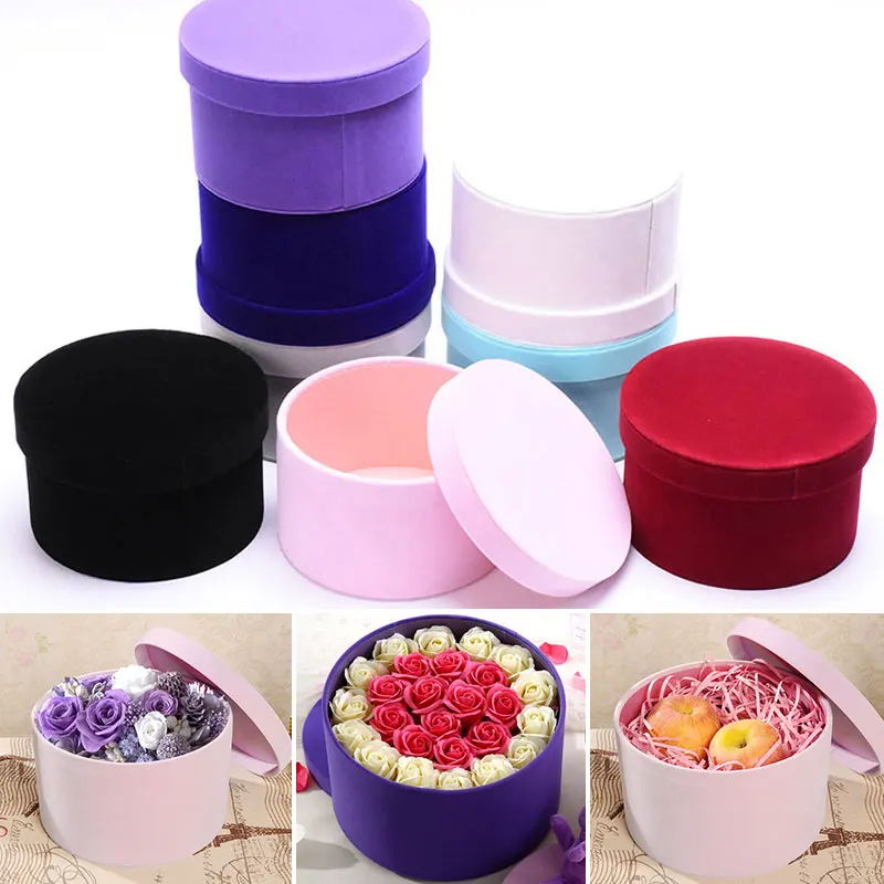 

Round Flannel Storage Box Flower Packaging Box Paper Baga Floral Gift Packaging Box Bouquet DIY Decor Valentine's Party Wedding