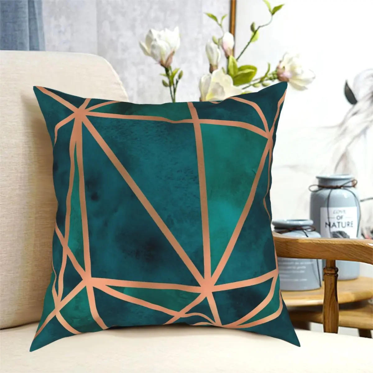 Медный геоизумрудный квадратный чехол для подушки из полиэстера креативный