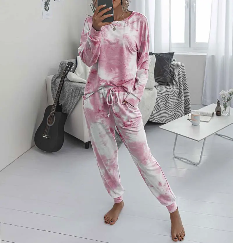 

2021 Women's Pajamas Tie Dye Lounge Wear Loungewear Women Pajamas Set Tie Dye Sleep Set Lounge Set Long Sleeve Sleepwear Women