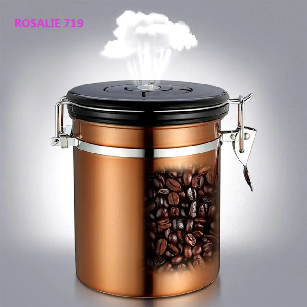 

1.8L Airtight Coffee Container - Stainless Steel CO2 Valve Storage Canister with Scoop - Keeps Your Coffee Fresh Flavorful