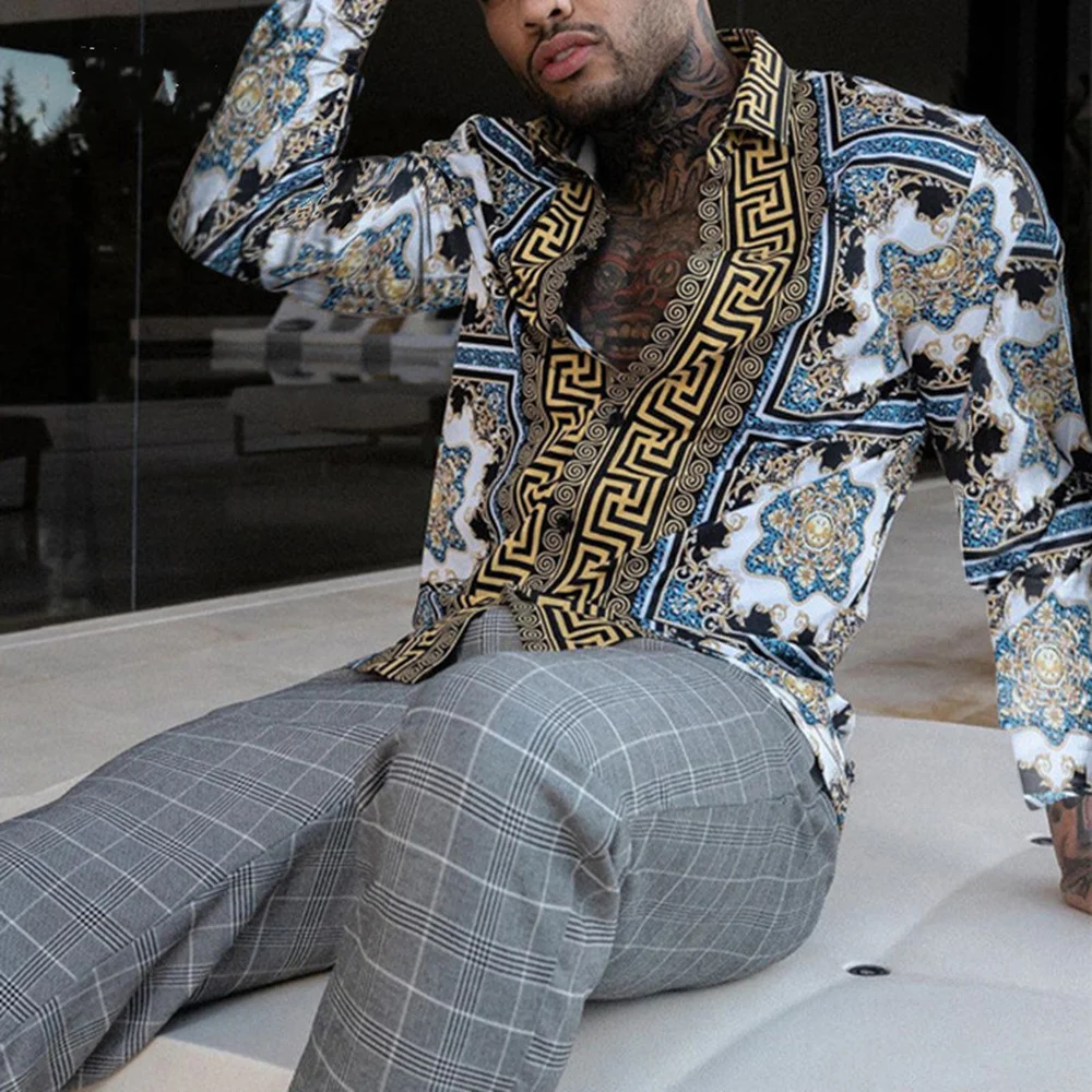 

Мужские пикантные рубашки в европейском и американском стиле, новый стиль, повседневные Модные приталенные топы с отложным воротником и дл...