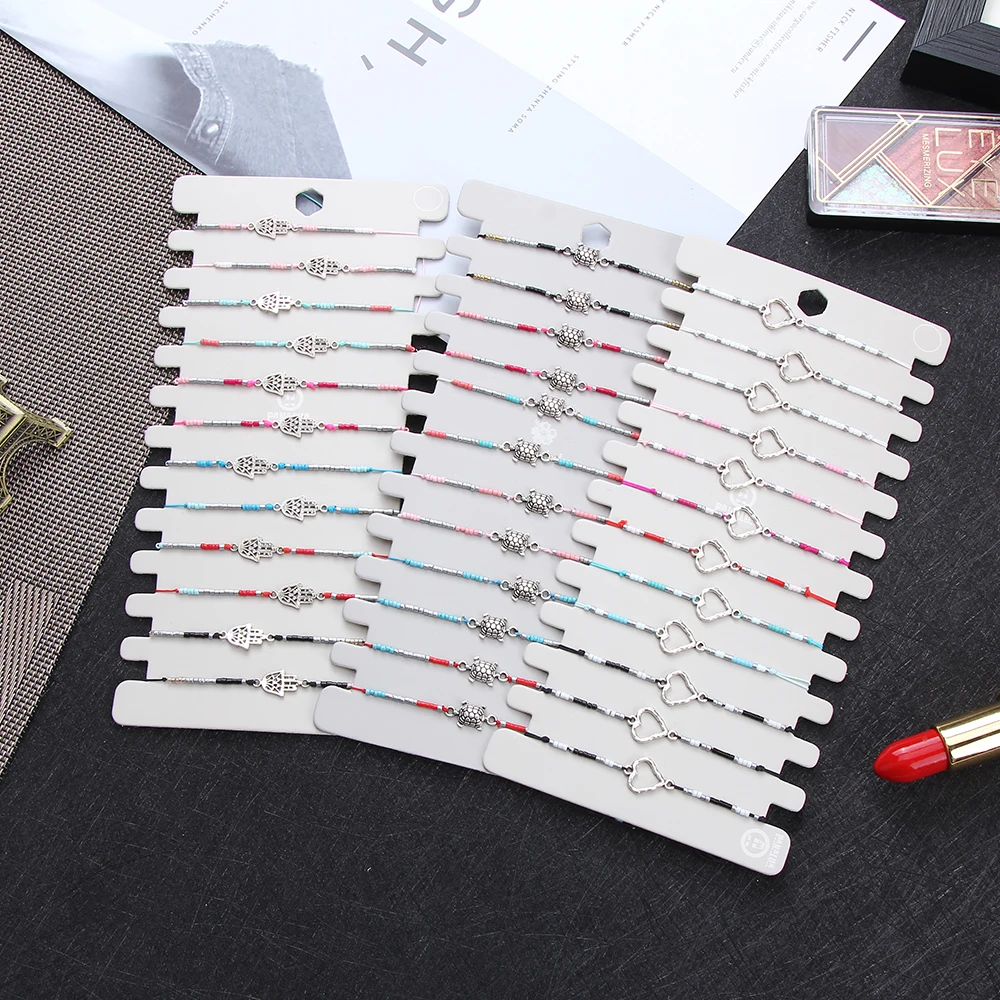 

12 шт./компл. ювелирные изделия перо сердце круглые очаровательные браслеты сплав Цвет бисер Регулируемая цепочка браслет ручной работы пле...