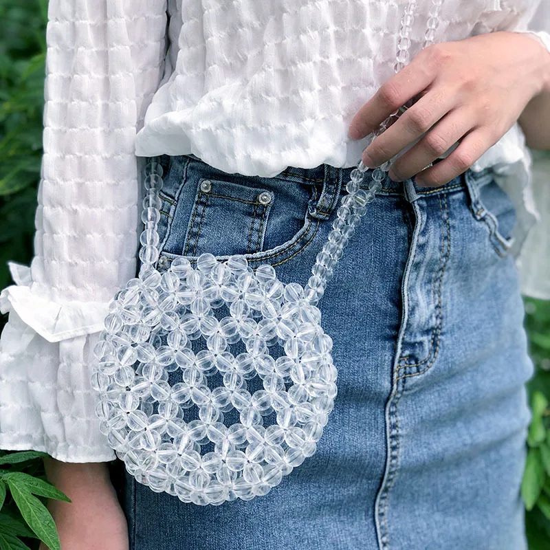 

Round Mini Acrylic Transparent Handmade Beaded Transparent Flower Chain Small Shoulder Bag Small Fairy Bag Small Change Bag