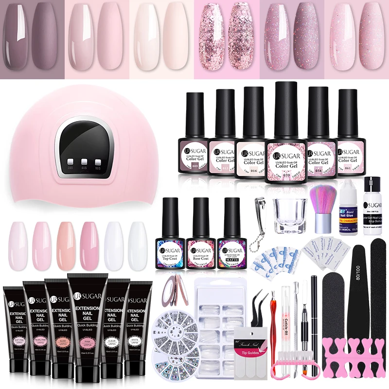 UR SUGAR блестящий гель для наращивания ногтей УФ-гель набор Желейный с 24 Вт УФ-лампа