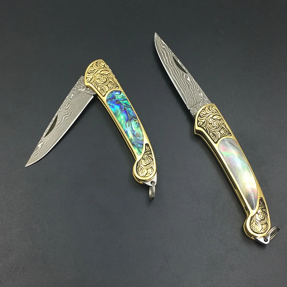 Карманный складной нож из дамасской стали ручной работы Походный для