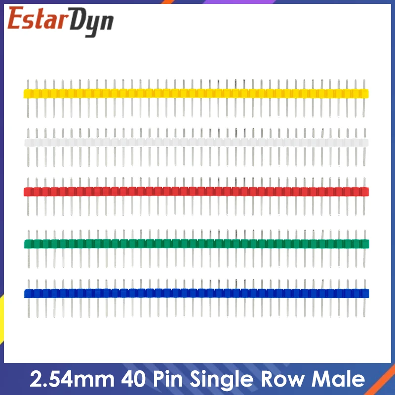100pcs/lot 2.54mm Green + White + Red + Yellow + Blue Single Row Male 1X40 1*40 Pin Header Strip ROHS CGKCH090