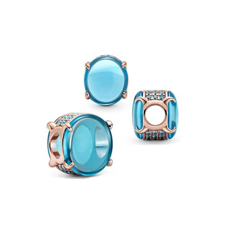 

2021 Valentine's Day Style 925 Sterling Silver Charms Beads Sparkling Blue Round fit Original Pandora Bracelet Silver Jewelry