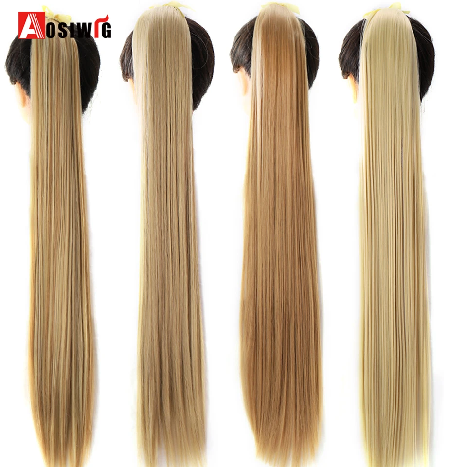 AOSIWIG Long Straight High Temperature Synthetic Drawstring Ponytail Clip in Pony Tail Extension Hairpiece Frosted Wig for Women | Шиньоны и