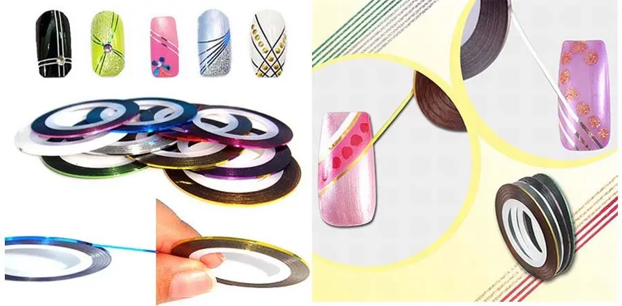 

10 Colors Terrific Mixed Nail Art Striping Line Glue Adhesive Tape Metallic Yarn Decoration Sticker wholesale 100rolls/lot