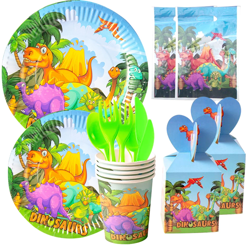 

Dinosaur Party Supplies Disposable Tableware Set Paper Plate Cup Candy Box Dino Birthday Party Decorations Kids Boys Baby Shower