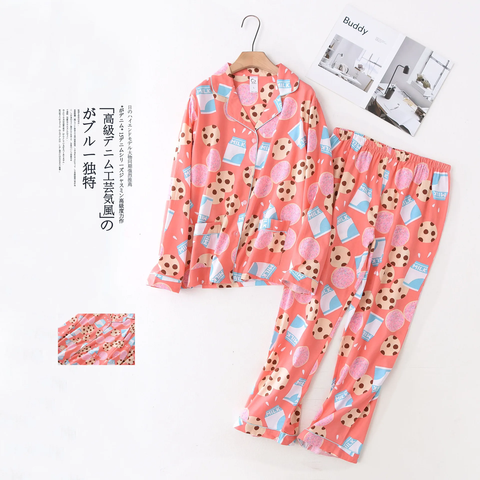 

100% Cotton Pyjamas Womens Casual Cartoon Pajama Sets Long Sleeve Sleepwear Autumn Winter Pijama Female Print Homewear Plus Size