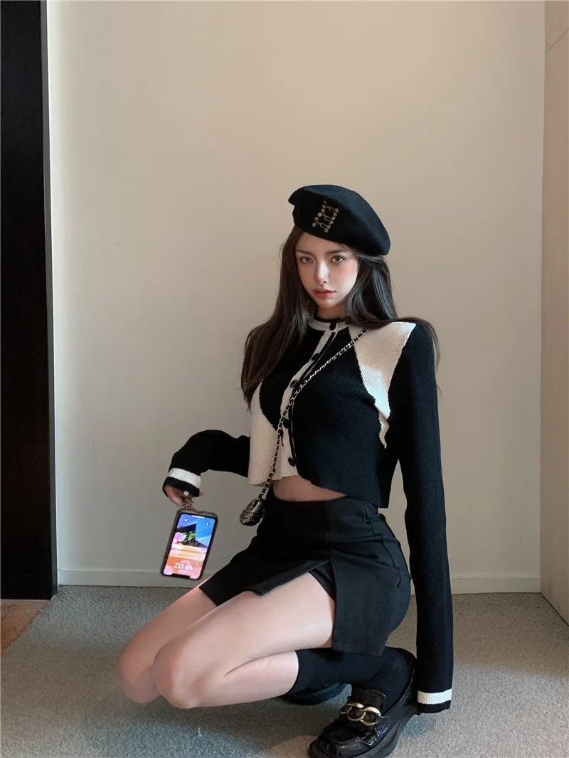 Стильный цветной вязаный кардиган с длинными рукавами женское весенне-осеннее