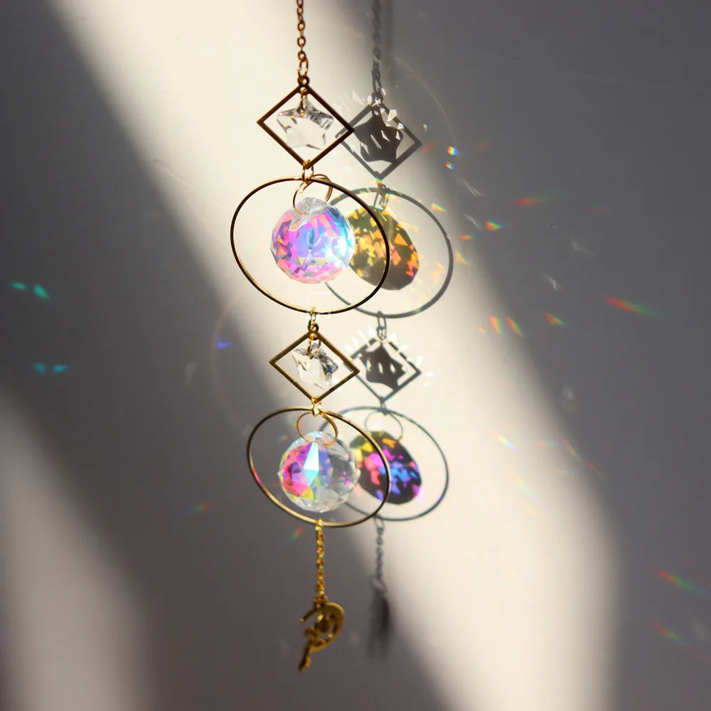 

Handmade Sun Catcher - Fairy on The Moon Geometric Sun Suncatcher Gold Plated Rainbow Maker | window prism
