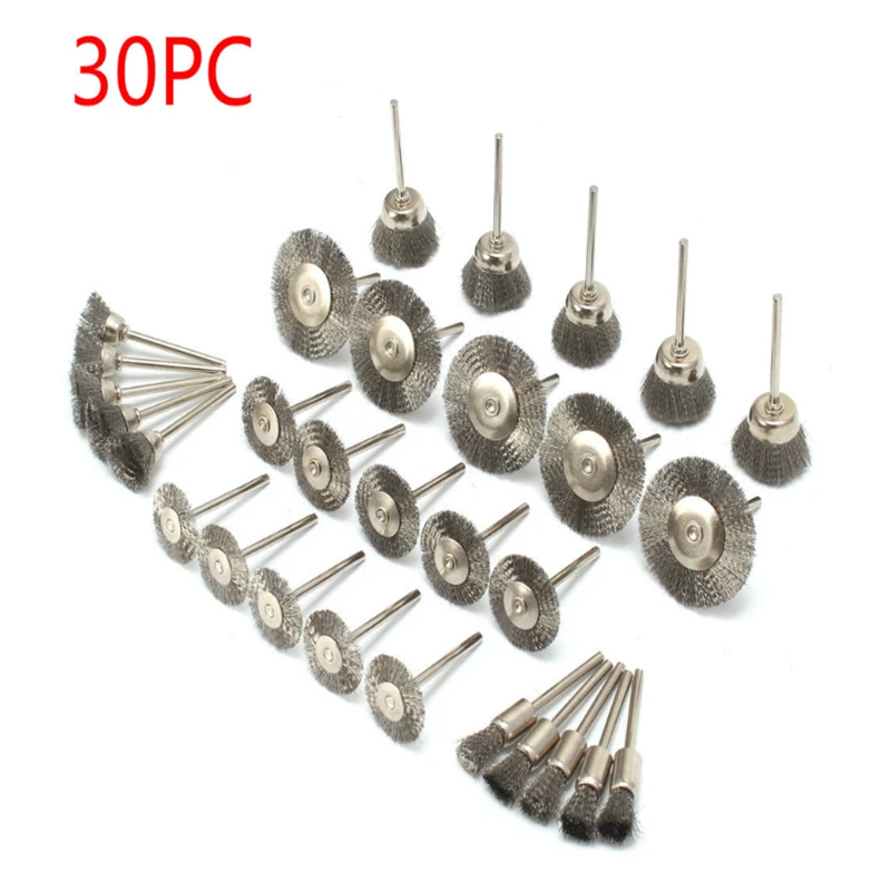 30pcs brass brushes 10 шт./компл. 22 мм Проволока из нержавеющей стали колеса кисть, дремель для вращающихся инструментов для мини-дрели Dremel полировки Dremel аксессуары - Цвет: 30pcs brass brushes