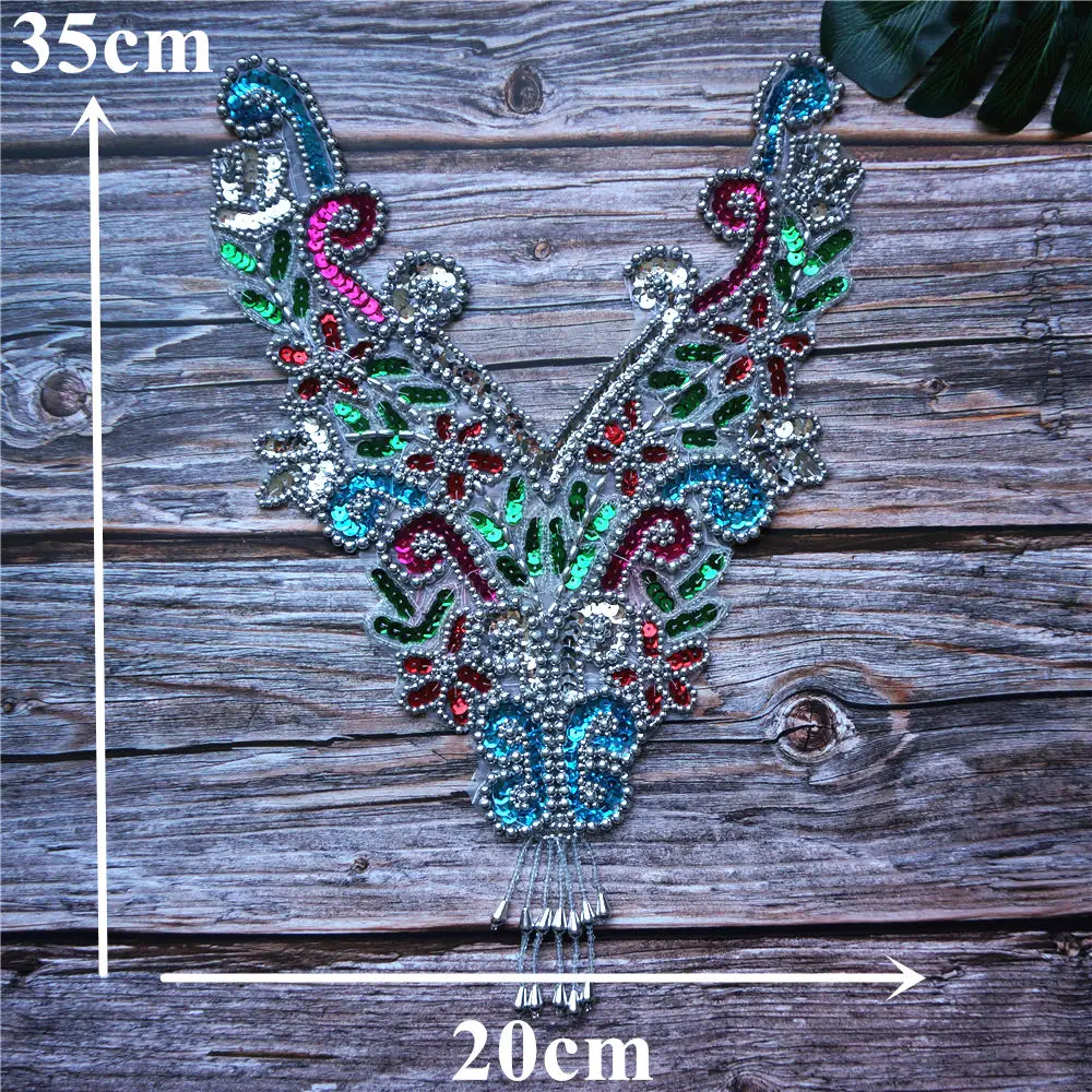 Золотые серебряные Радужные Блестки бисер ткань воротник аппликации нашивка