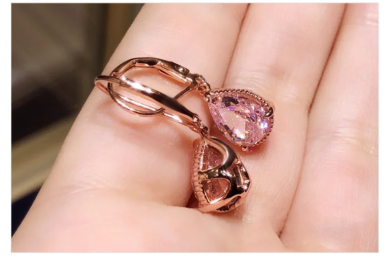 

14K Rose Gold Pink Diamond Earring for Women Fashion Pink Topaz Gemstone Bizuteria 14K Gold Garnet Drop Earring Orecchini Girls
