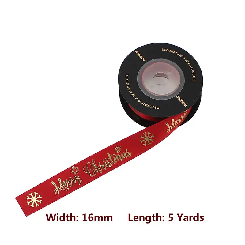 16mm Red HUADODO 16 мм 25 мм печатные рождественские ленты золотые Серебристые атласные ленты для Рождественского украшения рукоделие Подарочная упаковка 5 ярдов/партия - Цвет: 16mm Red