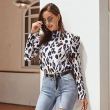 Женские рубашки с длинным рукавом белый топ леопардовым принтом