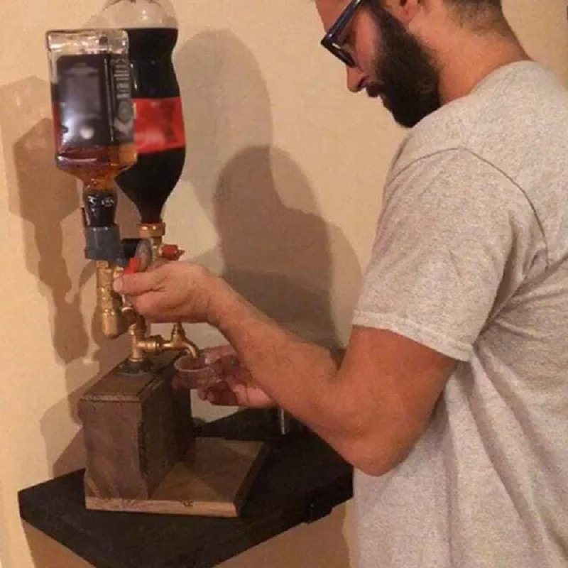 

Father's Day Liquor Alcohol Whiskey Wood Dispenser Faucet Shape for Party Dinners Bars and Beverage Stations