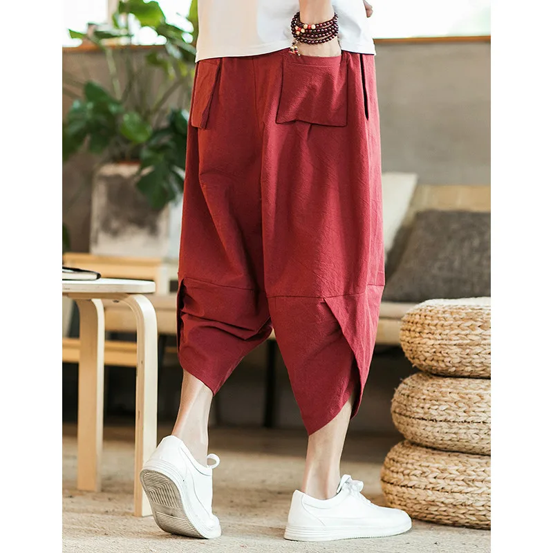 Мужские пляжные брюки повседневные Мешковатые Свободные до середины икры с