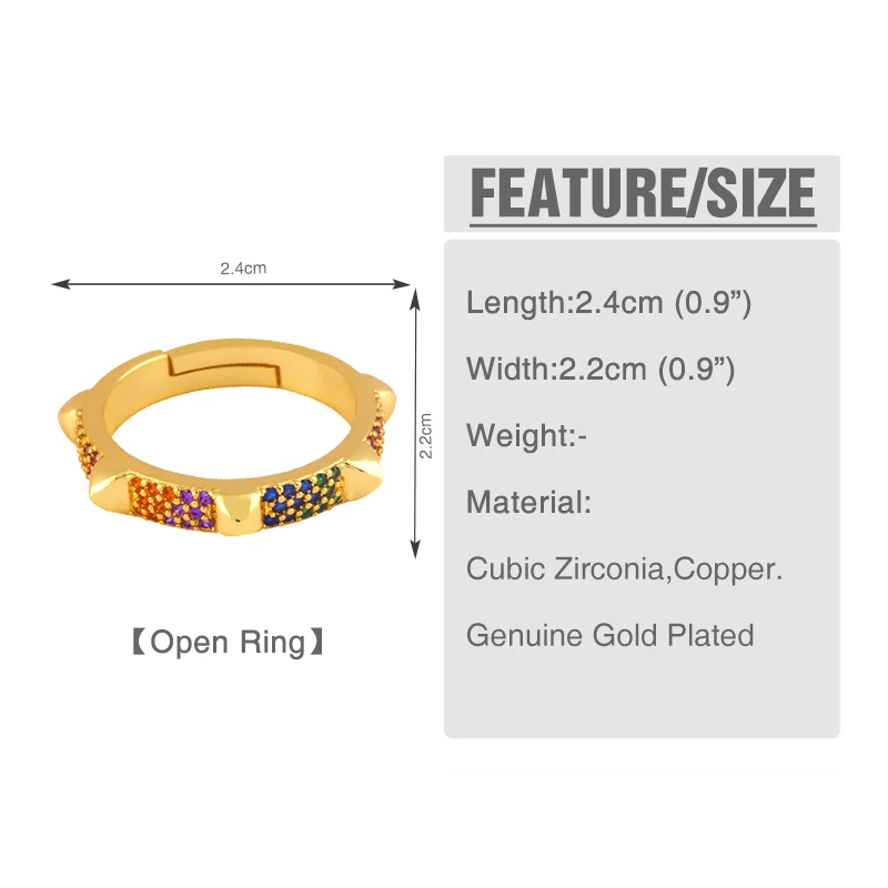 OCESRIO золотые кольца Радуга для женщин регулируемые Открытые Кольца Готический