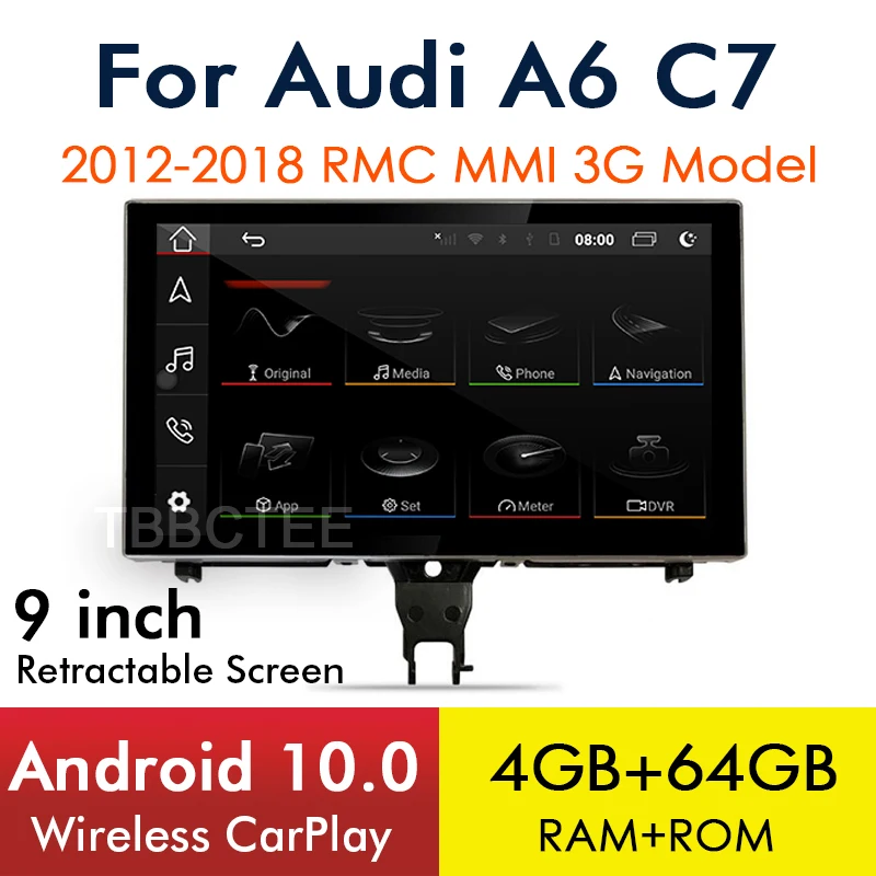 Android 10 беспроводной CarPlay 4 + 64 ГБ для Audi A6 C7 2012 ~ 2018 MMI 3G RMC Автомобильный