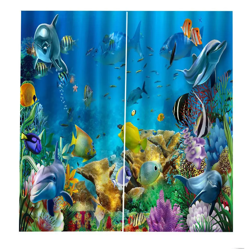 Стереоскопический занавес s 3D роскошный затемненный оконный гостиная океан