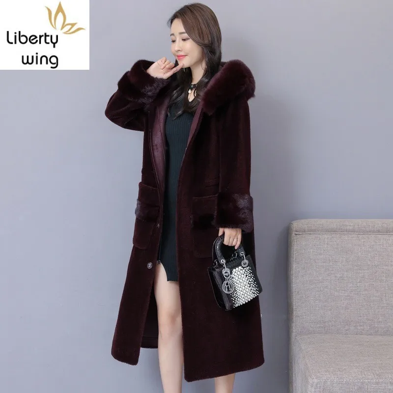 Высококачественное Женское зимнее теплое меховое пальто больших размеров