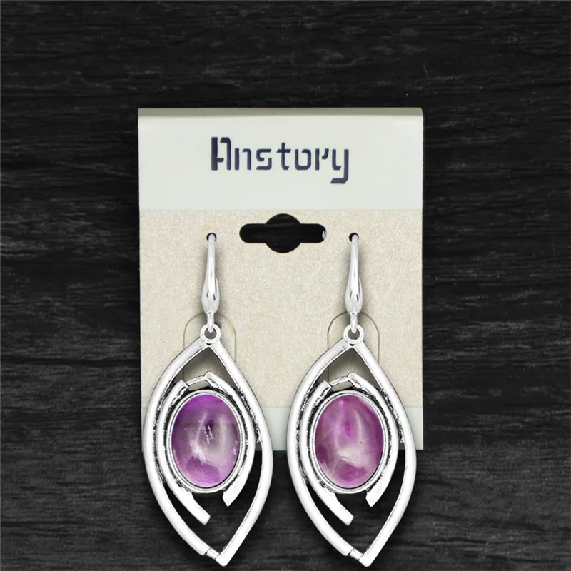 Женские овальные серьги в форме аметиста тибетский покрытый серебром