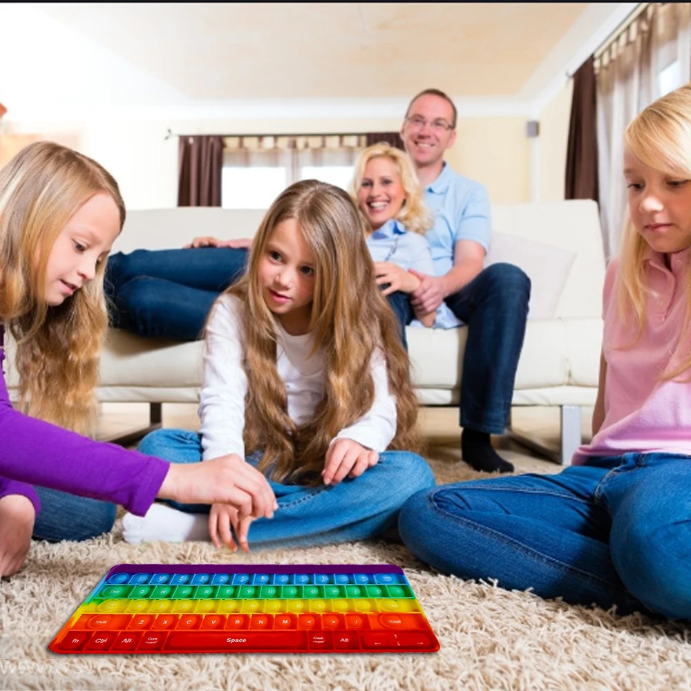 

Rainbow Fidget Toys Keyboard Design Silicone Push Bubble Fidget Sensory Toys Stress Relief Toys For Special Needs Kids Adults