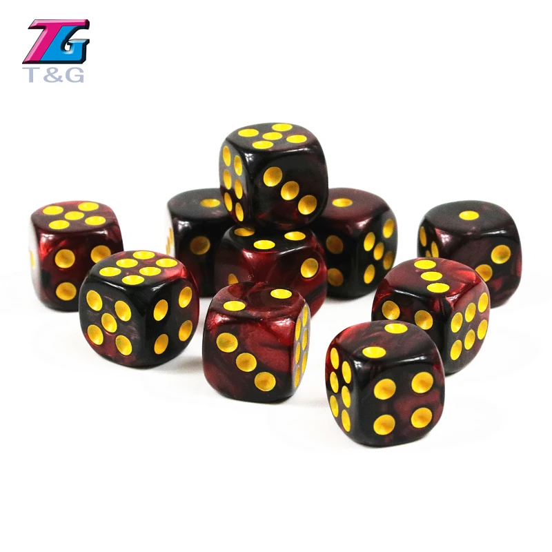Игральные кости T & G 10 шт./компл. 12 мм D6 с золотой стандартной точкой для настольных