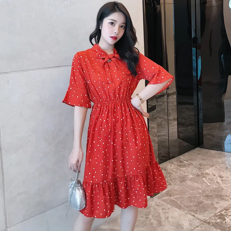 Платье женское шифоновое с бантом и цветочным принтом богемное ТРАПЕЦИЕВИДНОЕ