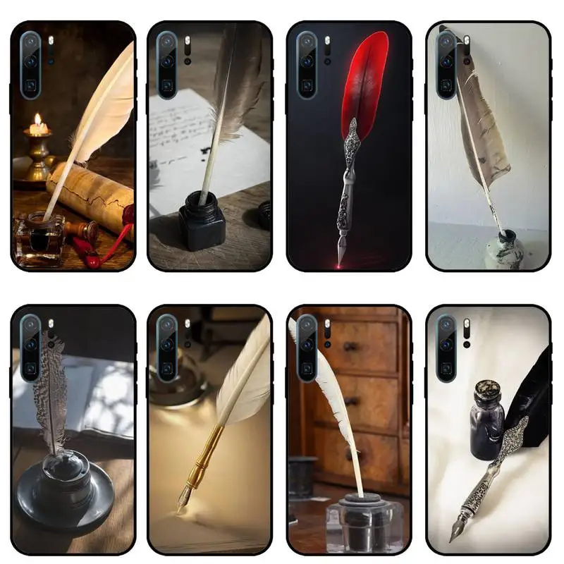 

Feather Pen write pattern Phone Case For Huawei honor Mate P 10 20 30 40 i 9 8 pro x Lite smart 2019 nova 5t