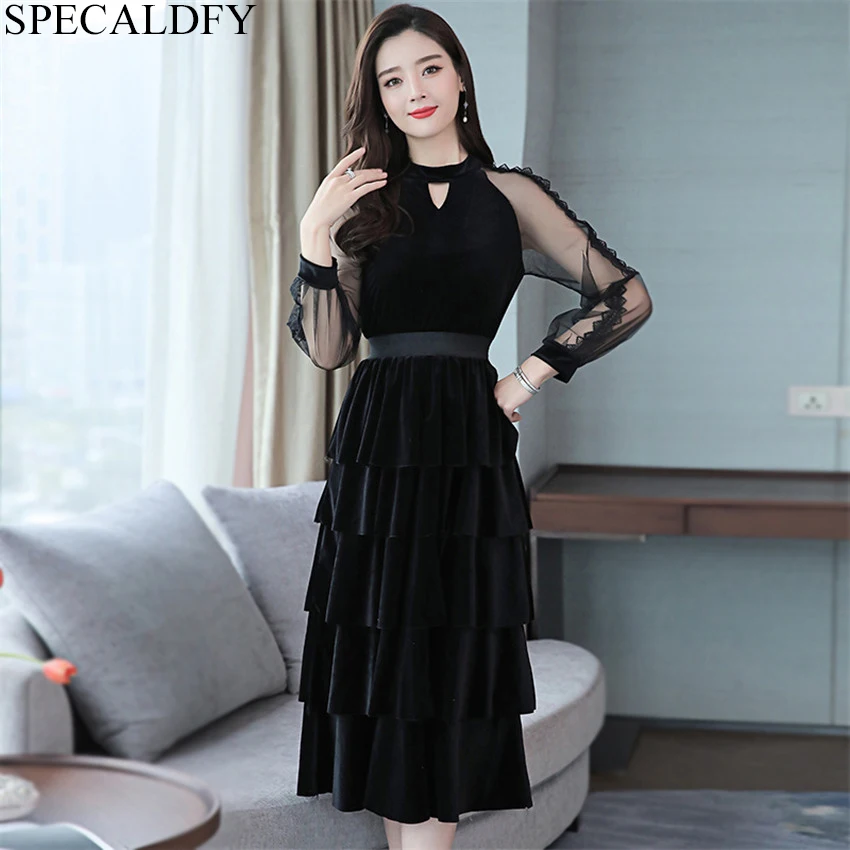 Весеннее черное Сетчатое бархатное платье женское винтажное сексуальное