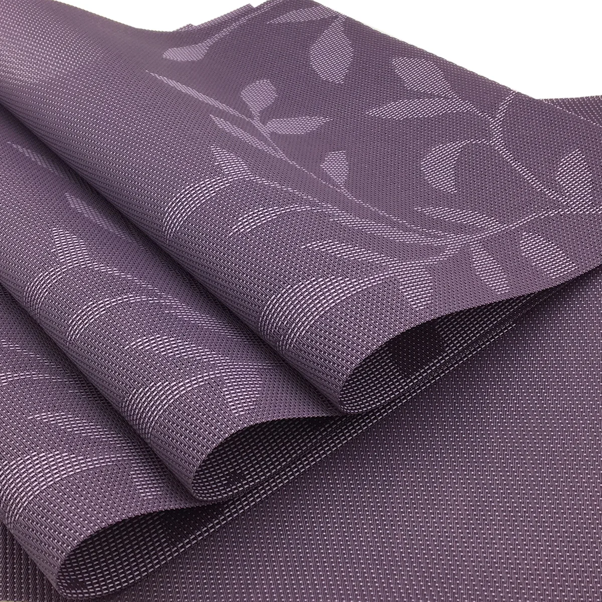 

Set PVC Beautiful leaf for Placemats Vinyl Purple Dining pattern Decorative of 6 Mat Place Table Kitchen in Cup