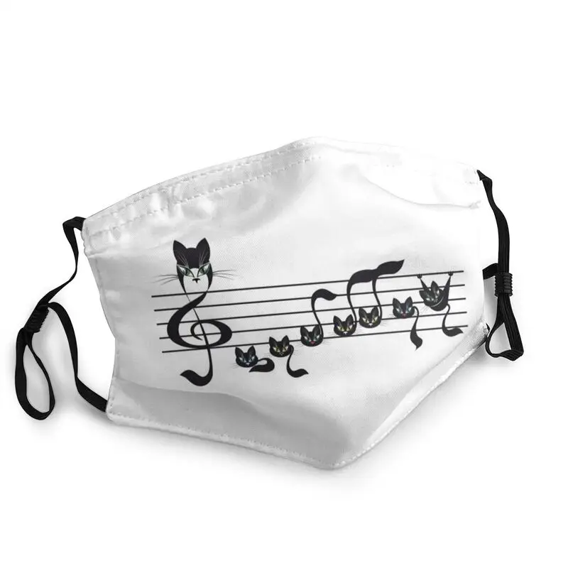 

Black Cat With Music Notes Mouth Face Mask Women Anti Haze Dust Animal Cartoon Kitten Mask Protection Reusable Respirator Muffle