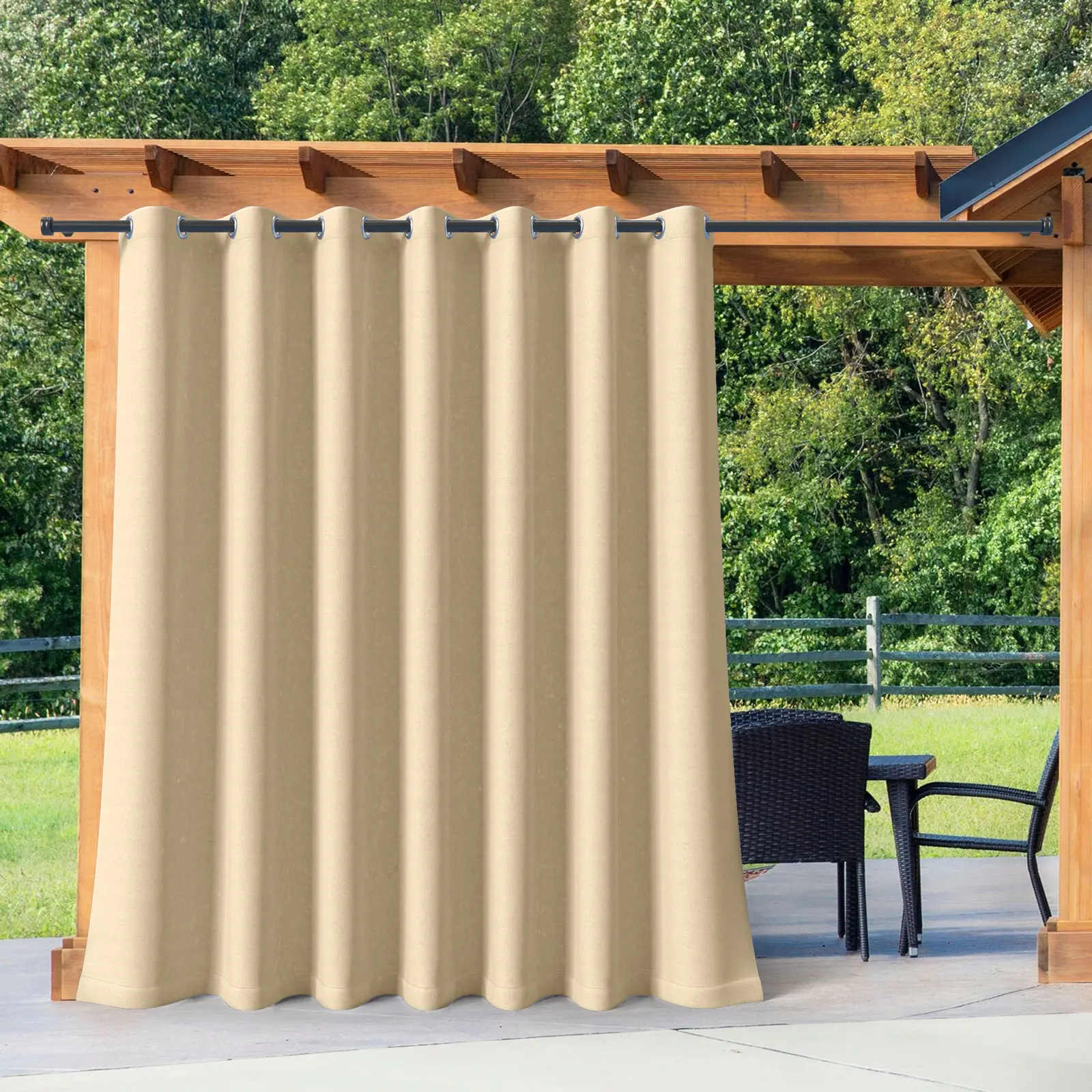 

Waterproof Outdoor Curtain Panels Blackout Patio Curtains for for Sliding Door / Foyer / Arbor / Lanai Custom Beige, 1 Panel