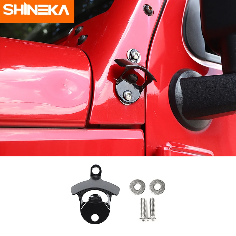 

SHINEKA Car External Sides A-Pillar Bottle Opener Metal Accessories for Jeep Wrangler JK 2007-2017