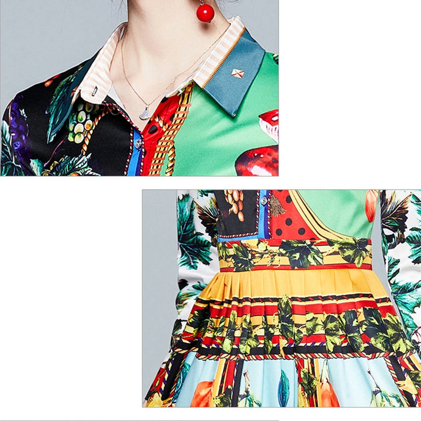 

Women Long Sleeve Vintage Long Shirt Dress High Quality Fashion Runway Dress 2021 Casual Luxury Print Maxi Dresses Vestidos
