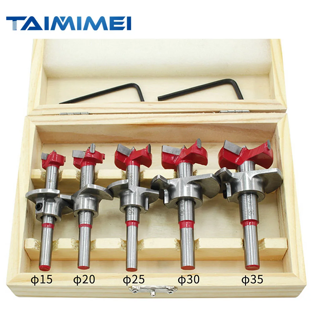 

TAIMIMEI Forstner Drill Bit Set 15 20 25 30 35mm Wood Auger Cutter Hex Wrench Woodworking Hole Saw For Power Tools