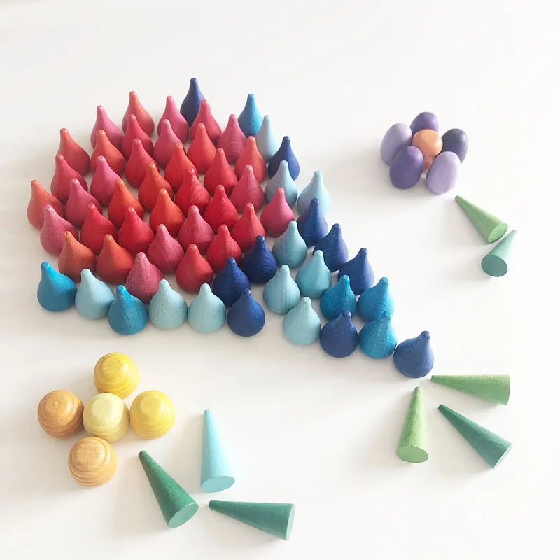 

324pcs Children Wooden Rainbow Blocks Toy Montessori Mushrooms Honeycomb Droplets Building Blocks Kids Educational Gift Toys