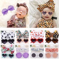2021 new vintage floral bownot baby headbandsummer uv protection sunglasses cute baby girls elastic hair band photography props