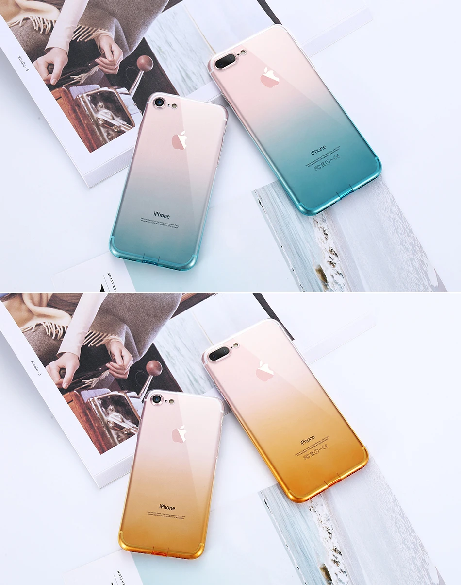 Градиентный прозрачный ТПУ Телефон чехол для IPhone 6 6S 7 8 Plus ультра тонкий прозрачный защитный чехол для IPhone X XS Max XR Fundas