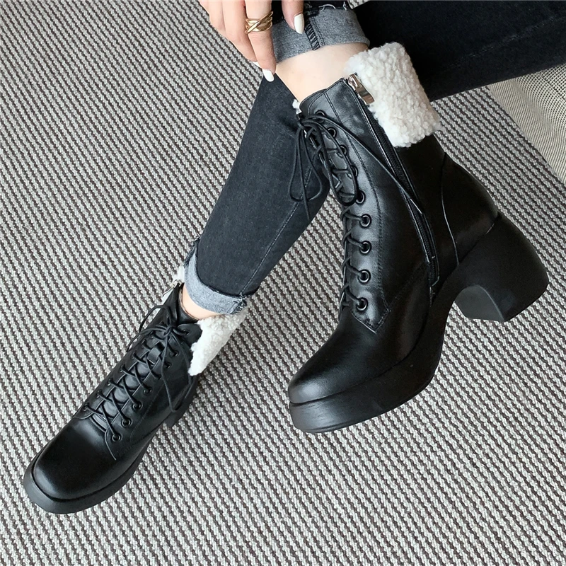 

VERCONAS Casual Warm Ankle Boots For Women 2020 Autumn Winter Genuine Leather Shoes Woman New Platforms Side Zipper Snow Boots
