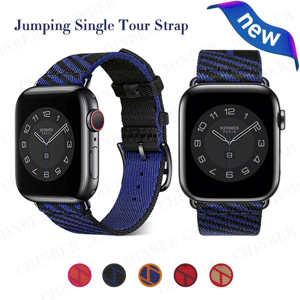 

Nylon Jumping Single Tour Strap For Apple Watch Band 38mm 42mm 40mm 44mm Fashion Loop Watchbands Replacement iWatch Band