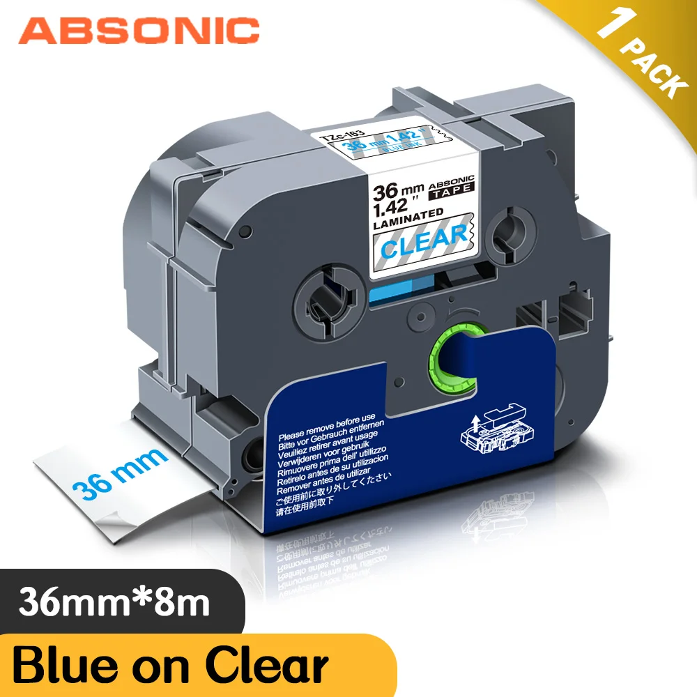 Absonic 36 мм 163 ламинированная этикетка для Brother синего цвета прозрачная лента Compatble
