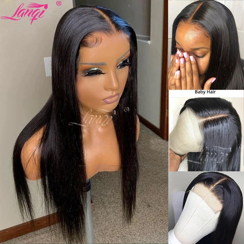Lanqi Long Human Hair Wig 30 36 Inch Straight Lace Front Wig Brazilian Lace Front Human Hair Wigs For Women 4x4 Lace Closure Wig enlarge